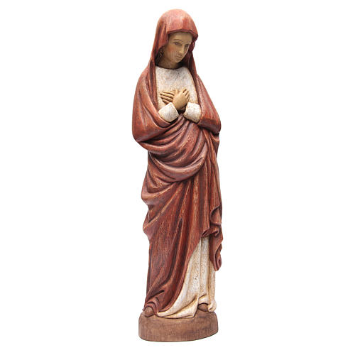 Vierge de l'Annonciation 80 cm cape rouge bois peint Bethléem 5
