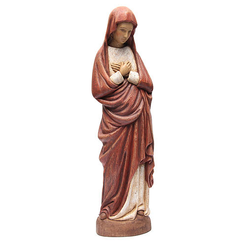 Vierge de l'Annonciation 80 cm cape rouge bois peint Bethléem 1