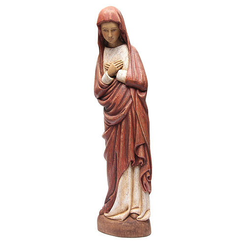 Vierge de l'Annonciation 80 cm cape rouge bois peint Bethléem 2
