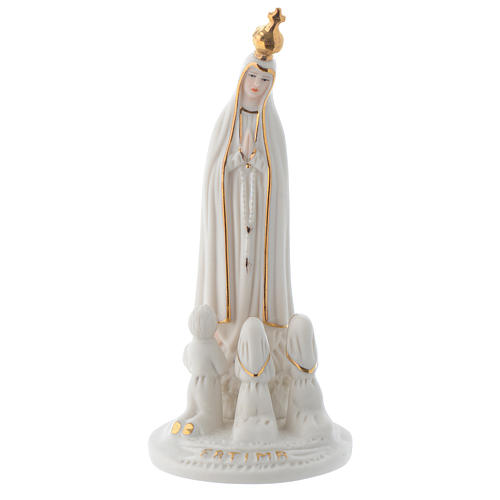 Imagen Virgen de Fatima porcelana con Tres Pastorcitos 13 cm 1