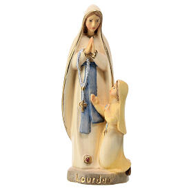 Statue en bois d'érable peint Notre-Dame de Lourdes avec Bernadette Val Gardena