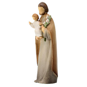 Heiliger Josef mit dem Jesuskind, moderner Stil, Ahornholz, koloriert, Grödnertal