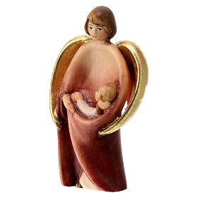 Guardian Angel with young girl, painted maple wood, Val Gardena