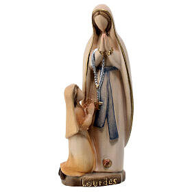 Stylised Our Lady of Lourdes with Bernadette, Val Gardena painted maple wood