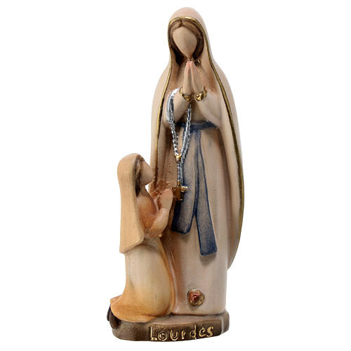 Stylised Our Lady of Lourdes with Bernadette, Val Gardena painted maple wood 2