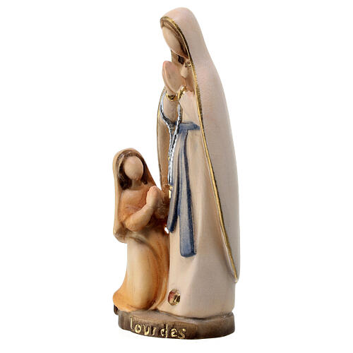 Stylised Our Lady of Lourdes with Bernadette, Val Gardena painted maple wood 3
