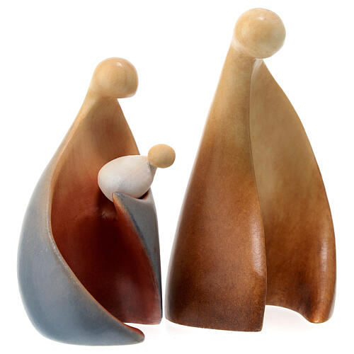 Modern Nativity of painted maple wood, Val Gardena, set of 3 3