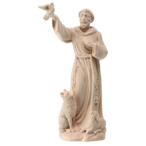 Statua San Francesco con animali acero naturale Valgardena 1