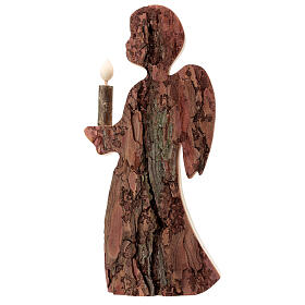 Angel with candle, pinewood with bark, Val Gardena, 25 cm