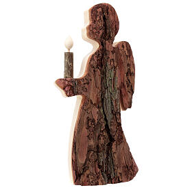 Angel with candle, pinewood with bark, Val Gardena, 25 cm