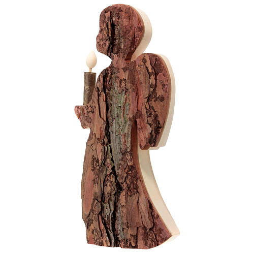 Angel with candle, pinewood with bark, Val Gardena, 25 cm 3
