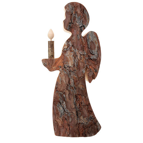 Rindenengel mit Kerze, Kiefernholz, natur, Grödnertal, 32 cm 1