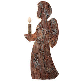 Angel with candle, Val Gardena pinewood with bark, 32 cm