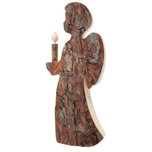Angel with candle, Val Gardena pinewood with bark, 32 cm 2