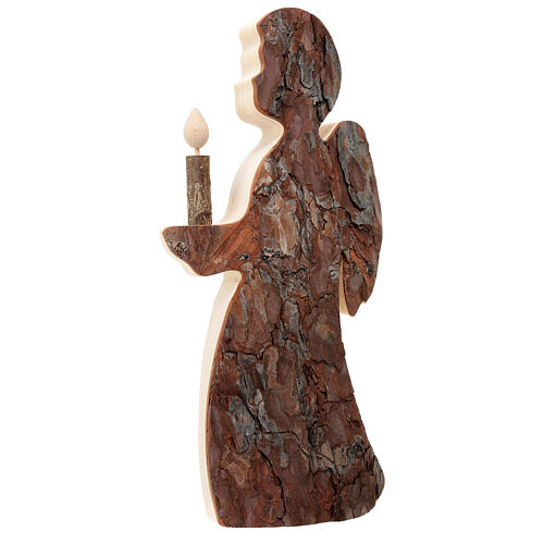 Anjo de perfil com círio madeira pinheiro Val Gardena 32 cm 3