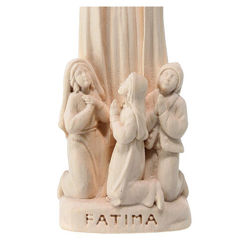 Our Lady of Fatima statue with kneeling shepherds natural Val Gardena linden wood 3
