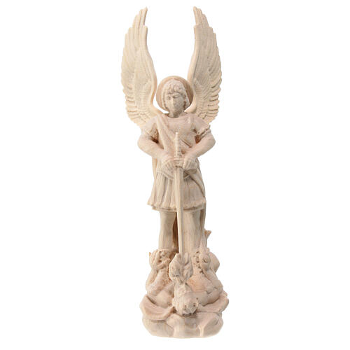 St Micheal statue in natural Val Gadena linden wood 1