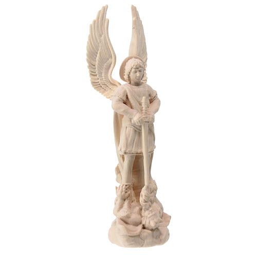 St Micheal statue in natural Val Gadena linden wood 4