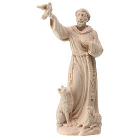 Statue Saint François avec animaux tilleul naturel Val Gardena
