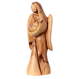 Statua angelo con bimbo legno olivo Betlemme naturale h 14 cm