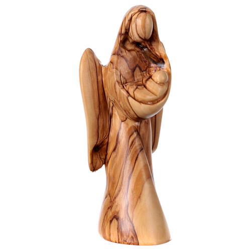 Angel statue with child in natural Bethlehem olive wood h 14 cm 3