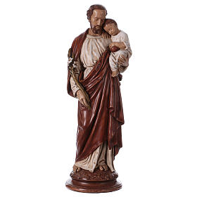 Statue in pietra: San Giuseppe con bambino 61 cm pietra dei Pirenei colorata