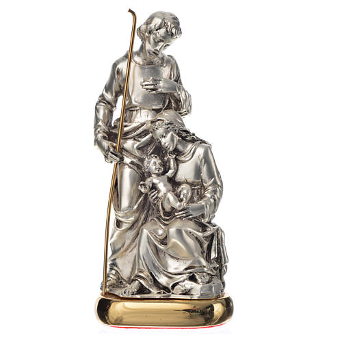 Holy Family with music box in metal-coloured resin 16cm 1