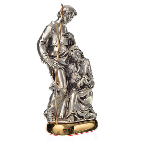 Holy Family with music box in metal-coloured resin 16cm 2