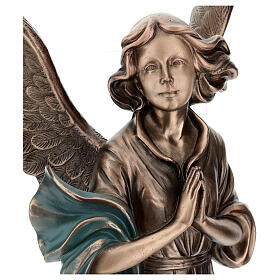 Statue of Guardian Angel in bronze 65 cm with green cloth for EXTERNAL USE
