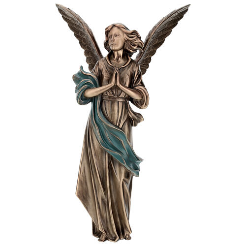 Statue of Guardian Angel in bronze 65 cm with green cloth for EXTERNAL USE 1