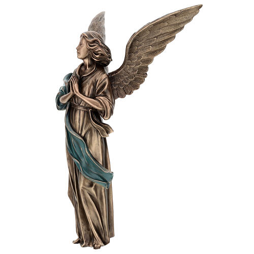 Statue of Guardian Angel in bronze 65 cm with green cloth for EXTERNAL USE 3