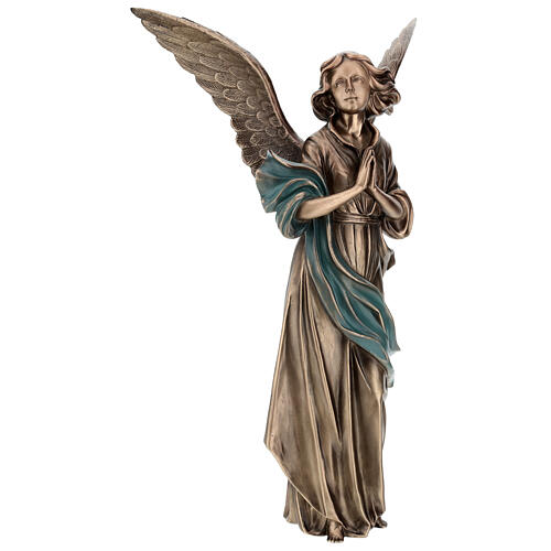 Statue of Guardian Angel in bronze 65 cm with green cloth for EXTERNAL USE 5