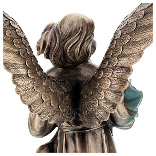 Statue of Guardian Angel in bronze 65 cm with green cloth for EXTERNAL USE 11