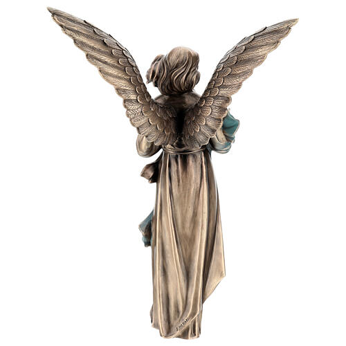 Statue of Guardian Angel in bronze 65 cm with green cloth for EXTERNAL USE 13