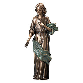 Estatua joven con flores bronce 40 cm verde para EXTERIOR