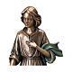 Bronze Statue Young Woman With Flowers in Hand with Green Scarf 40 cm for OUTDOORS s2