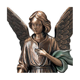 Girl Angel Funerary Statue in Bronze with Green Scarf 45 cm for OUTDOORS
