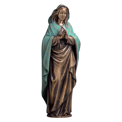 Statue of the Immaculate Virgin in bronze 65 cm with green cloth for EXTERNAL USE 1