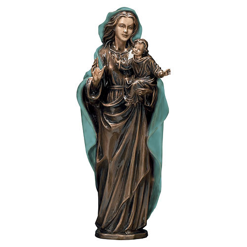 Estatua Virgen con Niño bronce 65 cm capa verde para EXTERIOR 1