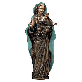 Figura Madonna z Dzieciątkiem brąz 65 cm płaszcz zielony na ZEWNĄTRZ
