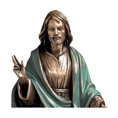 Bronzestatue, Christus der Erlöser mit grünem Mantel, 60 cm, für den AUßENBEREICH 2