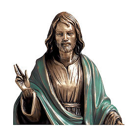 Statue Christ Sauveur bronze 60 cm cape verte POUR EXTÉRIEUR