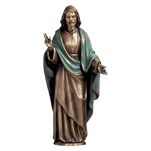 Statue Christ Sauveur bronze 60 cm cape verte POUR EXTÉRIEUR 1
