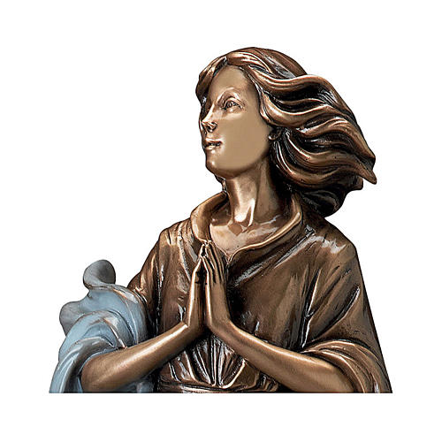 Statue of woman with joined hands in bronze 60 cm with light blue cloth for EXTERNAL USE 2