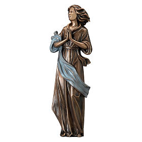 Statua bronzo donna mani giunte 60 cm azzurro per ESTERNO