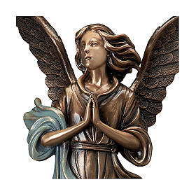 Statue of Guardian Angel in Bronze 65 cm with Blue Drape for OUTDOORS