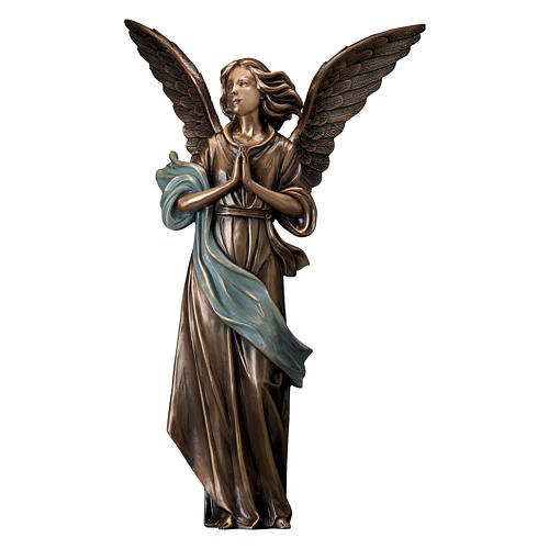 Statue of Guardian Angel in Bronze 65 cm with Blue Drape for OUTDOORS 1