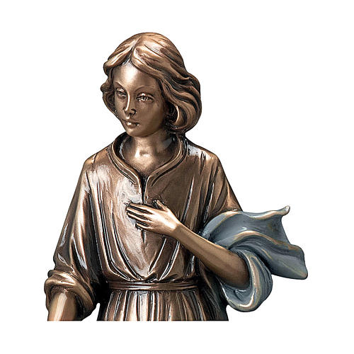 Statue of youth scattering flowers in bronze 40 cm with light blue cloth for EXTERNAL USE 2