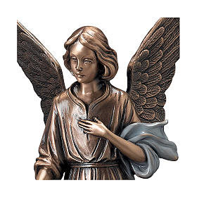 Statue of Angel scattering flowers in bronze 45 cm with light blue cloth for EXTERNAL USE
