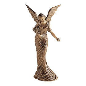 Statue sacre in metallo: Statua angelo getta fiori in bronzo 55 cm per ESTERNO